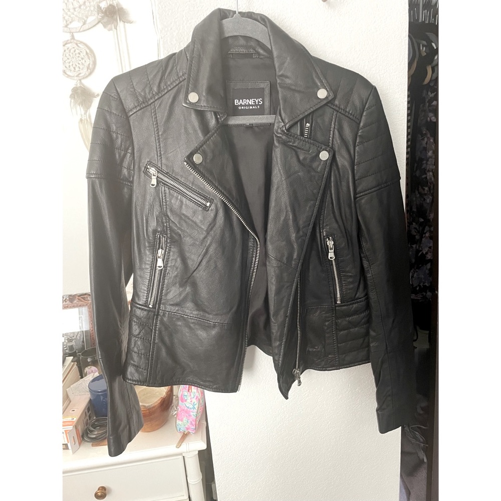 Barneys New York Black Leather Jacket for Women